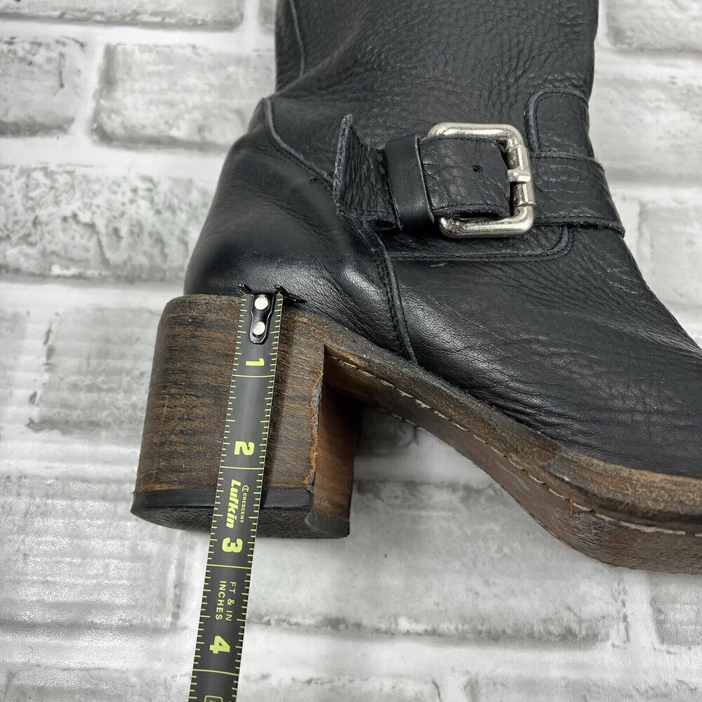 Bianco Easy Women 's 38 /7.5 US Black Leather Buckle Moto Mid Calf Chunky Boots - Picture 11 of 16